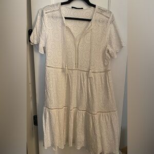 White Eyelet Tiered Midi Dress